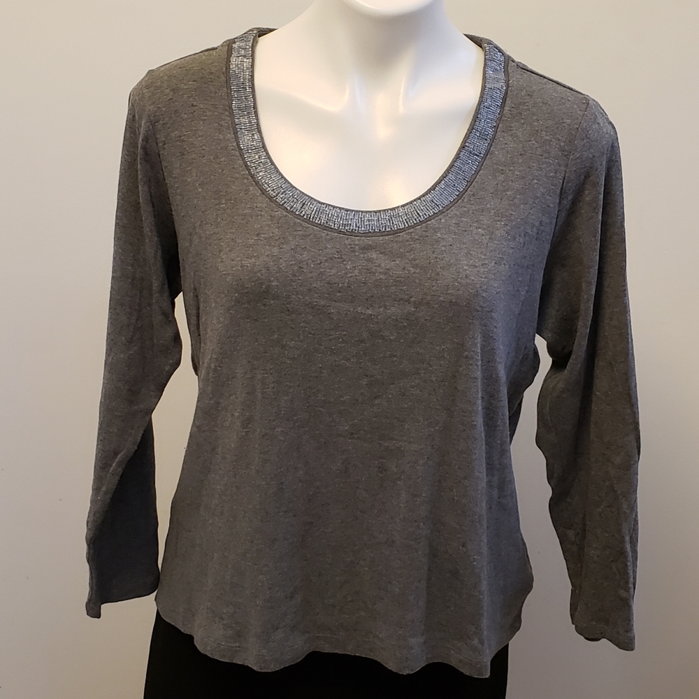 Petite XL beaded neckline, grey sweater, Apt. 9